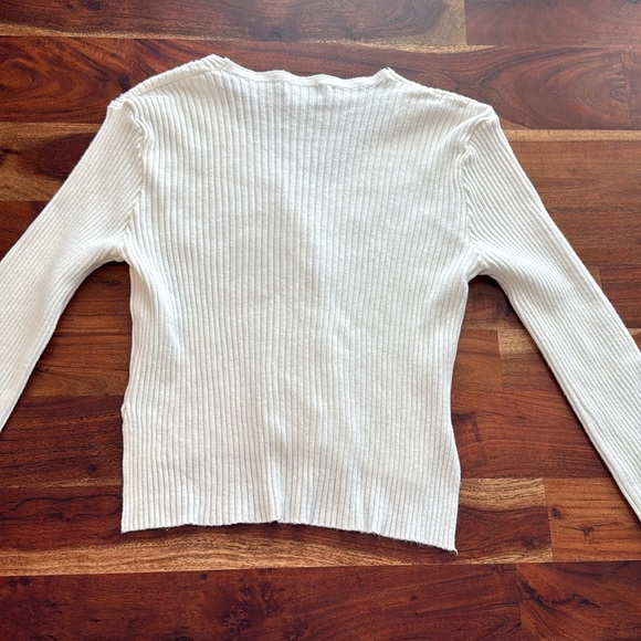 White Ribbed Button-Up Sweater - Picture 5 of 5